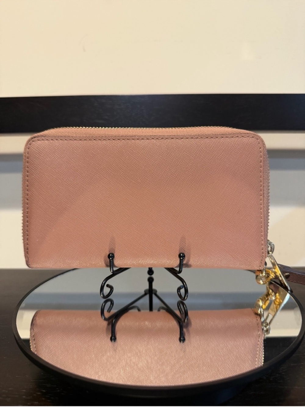 Michael Kors Pink Zip-Around Wristlet Wallet with Gold Logo - Picture 3 of 7